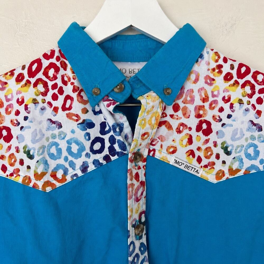 Vintage Mo Betta Western Shirt 10/12 Turquoise Leopard Rodeo Cowgirl Handmade - Picture 5 of 8